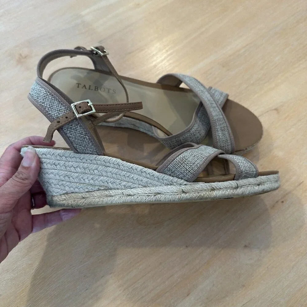 Talbots Espadrille Wedge Sandals Womens Tan Open Toe Strap Shoes‎ Sz 11